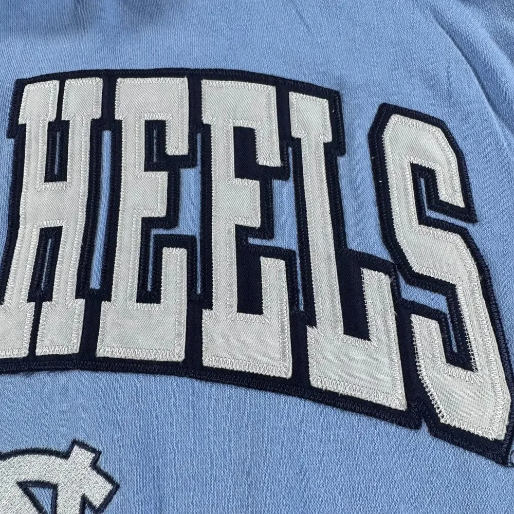 VTG 90s UNC North Carolina Tar Heels Embroidered Hoodie Large Blue Pullover Y2K